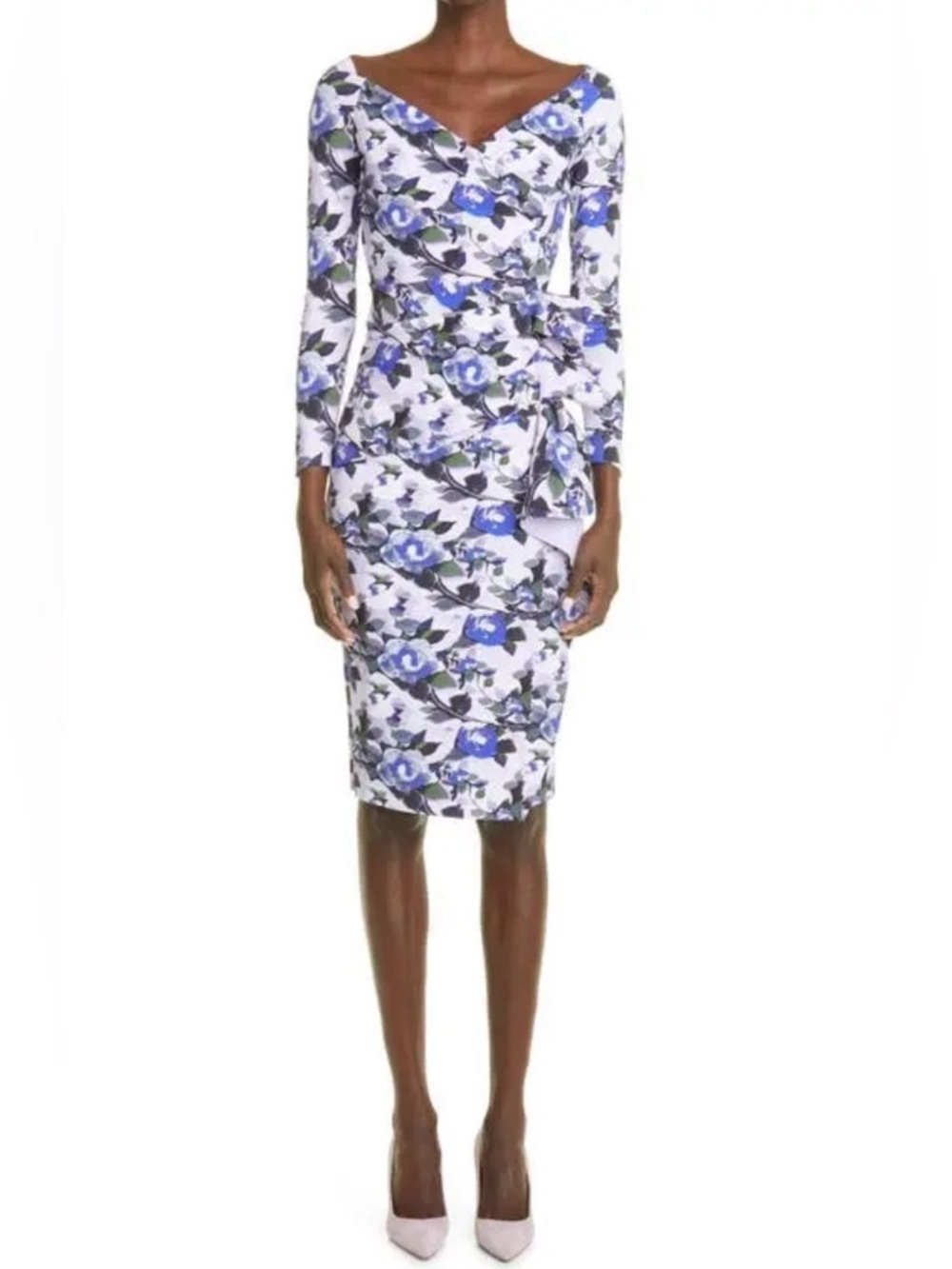 NWT Chiara Boni La Petite Robe Silveria Floral Long Sleeve Faux Wrap Dress 52/14